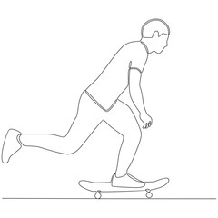Continuous Line Drawing of Skateboarding Vector Illustration Line Art