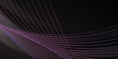 Abstract black background with dynamic purple 3d lines. 3d render purple lines on a black background