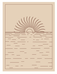 Boho line art, minimalistic illustration, sun