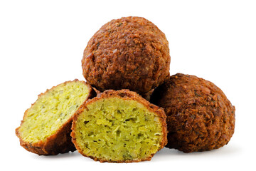 Falafel and halves on a white background. Isolated