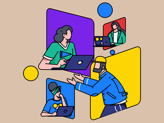 Flat vector concept operation illustration of people working in business
