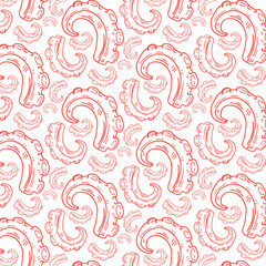 octopus tentacles - seamless pattern. Hand drawn illustration with pnik color