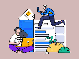 Flat vector concept operation illustration of people working in business
