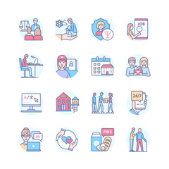 Donation and psychological help - line design style icons set
