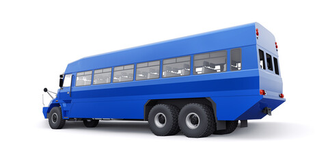 Bus to transport workers to hard to reach areas. 3D illustration.