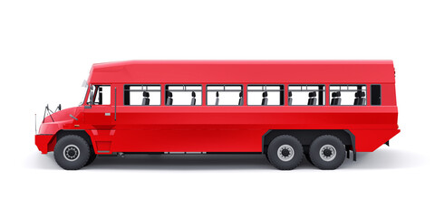 Bus to transport workers to hard to reach areas. 3D illustration.