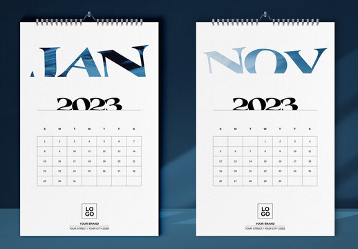 Glitch Typography Wall Calendar 2023 Layout