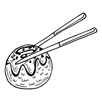 Takoyaki And Chopsticks Vector. Free Space For Text. Wallpaper. Japan Food.