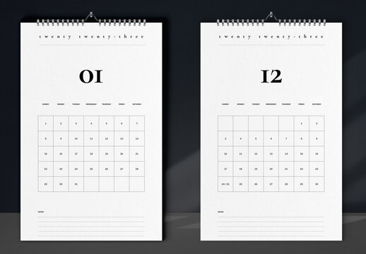 Grid Minimal Lifestyle Wall Calendar 2023 Layout