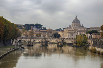 Castel Sant'Angelo and the Sant'Angelo bridge during sunny day in Rome