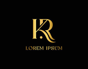 KR golden luxury letter illustration, KR corporate logo Design