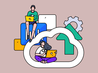 Flat vector concept operation illustration of people working in business
