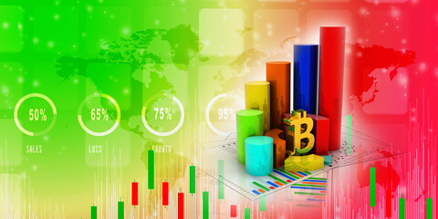 3d rendering Stock market online business concept. business Graph  with bit coin