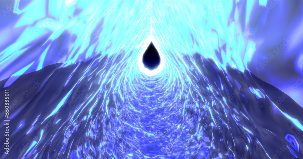 Poster the tunnel is blue in the form of a drop of sparkling transparent shiny natural clean water. abstrac