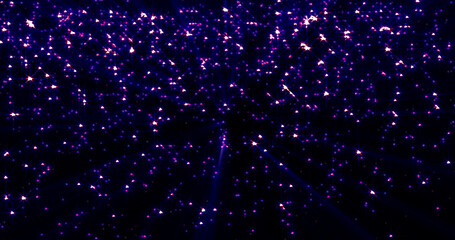 Bright luminous shiny purple beautiful mysterious rhinestone star particles on a black background. Abstract background, intro