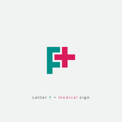Letter F and cross plus medical logo icon