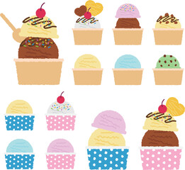 Ice cream in a cup. Tasty toppings.