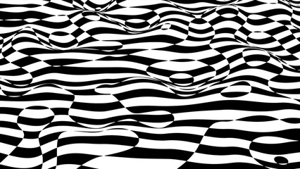 An optical wave of lines. Abstract 3D illusion. Distorted black lines. Watercolor patterns. Vector illustration. EPS10