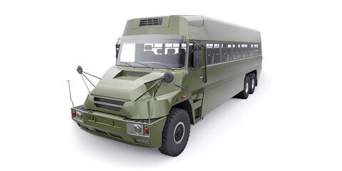 Military army bus for transporting infantry. 3D illustration