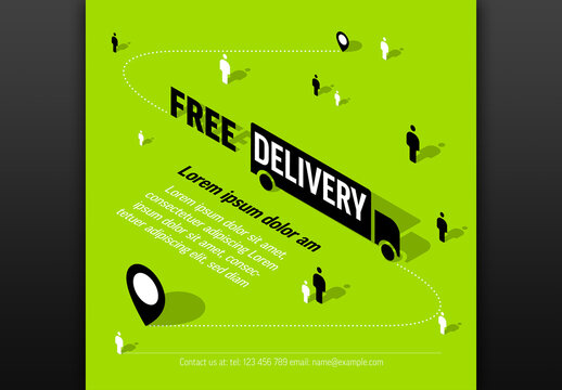 Free delivery shipping flyer advertisement with car icon
