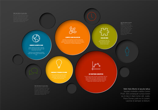 Vector dark Minimalist Infographic report template with circles
