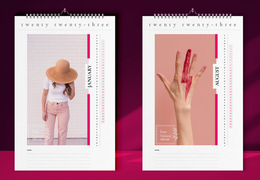 Pink Fashion Wall Calendar 2023 Layout