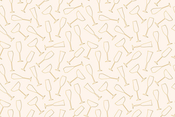 golden champagne glasses seamless pattern; New Years Eve, restaurant, party, wedding background- vector illustration