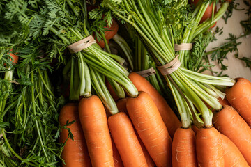 Heap of fresh delicious carrots