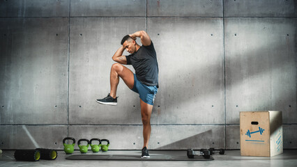 Online Workout Service: Professional Trainer Explaining Exercise, Virtual Video Tutorial for...