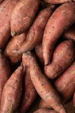 Pile of uncooked sweet potato