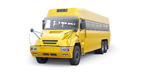 School yellow bus to transport schoolchildren to school. 3D illustration.