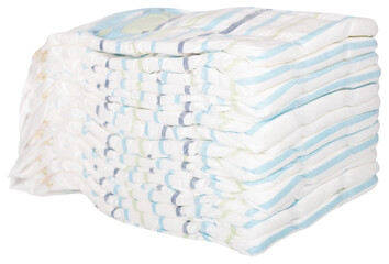 stack of baby diapers isolated on white background - obrazy, fototapety, plakaty