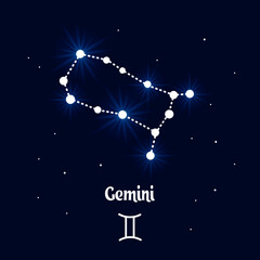 Obraz na płótnie Canvas Gemini Zodiac constellation, astrological sign of the horoscope.Blue and white bright design, illustration, vector