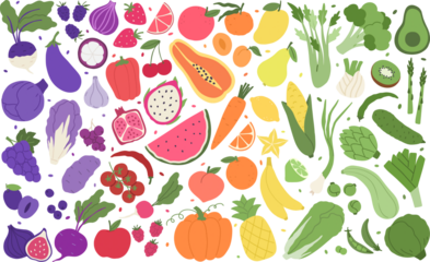Fruit and veggies rainbow composition