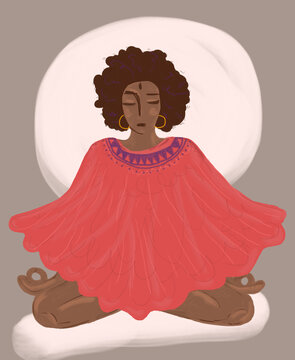Meditating black woman in Lotus pose