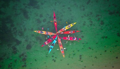Top view shot of Kayaking in Morbihan gulf in Brittany, France