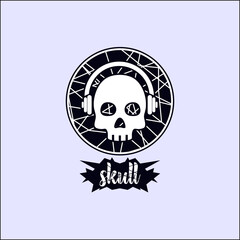 skull head and headphones vector logo