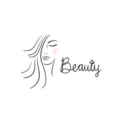 Beauty logo. Woman face and hair logo.Stock vector illustration.