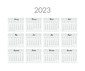 2023 year calendar template. Vector illustration