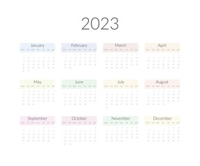 2023 year calendar template. Vector illustration