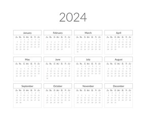 2024 year calendar template. Vector illustration