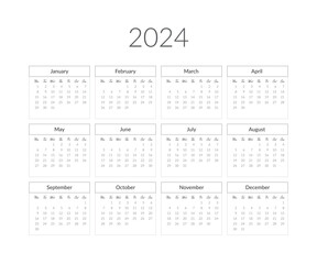 2024 year calendar template. Vector illustration