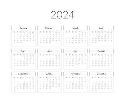 2024 year calendar template. Vector illustration