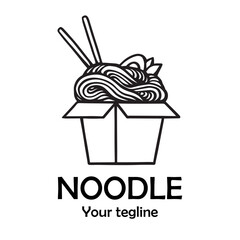 Asian Noodle and ramen logo. Chinese noodles in a box. Vector stock illustration.