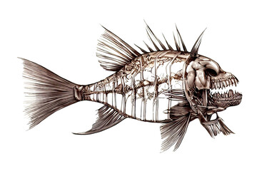 Fantastic fish skeleton. Digital illustration. Isolated on white background.