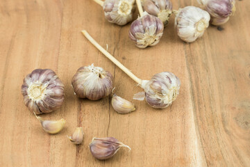 garlic on a wooden surface