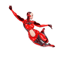 Obraz premium super cyborg girl is doing a swing pose like a comic hero in front view