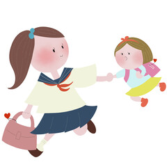 小学生の妹と、中高生の姉が仲良く手をつないで一緒に登校する風景