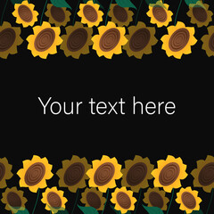 Sunflowers on a black background, poster