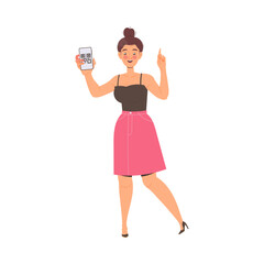 Young Woman Showing QR Code on Her Smartphone Vector Illustration